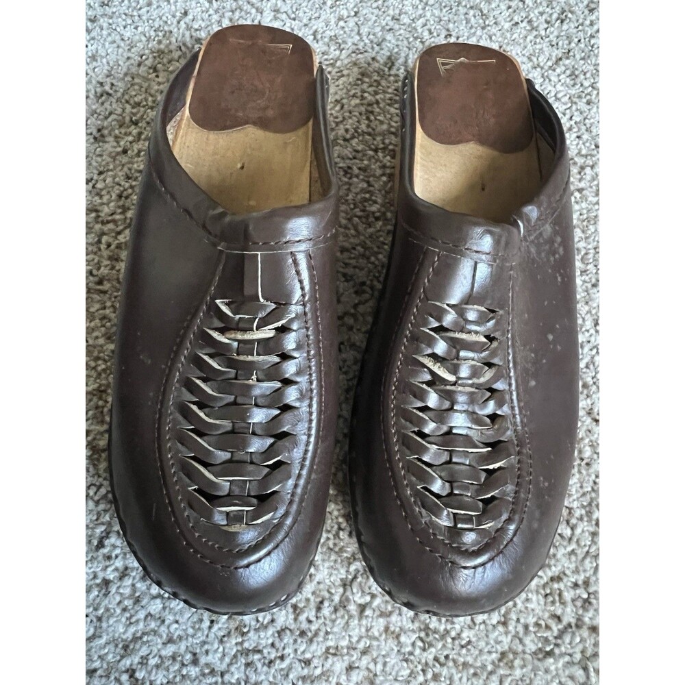 Bastad Troentorp Wright Vtg Shoes Braided Leather Clogs Brown Swedish Sz 39